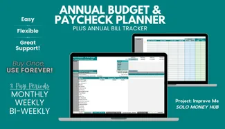 Excel annual budget spreadsheet and paycheck planner layout