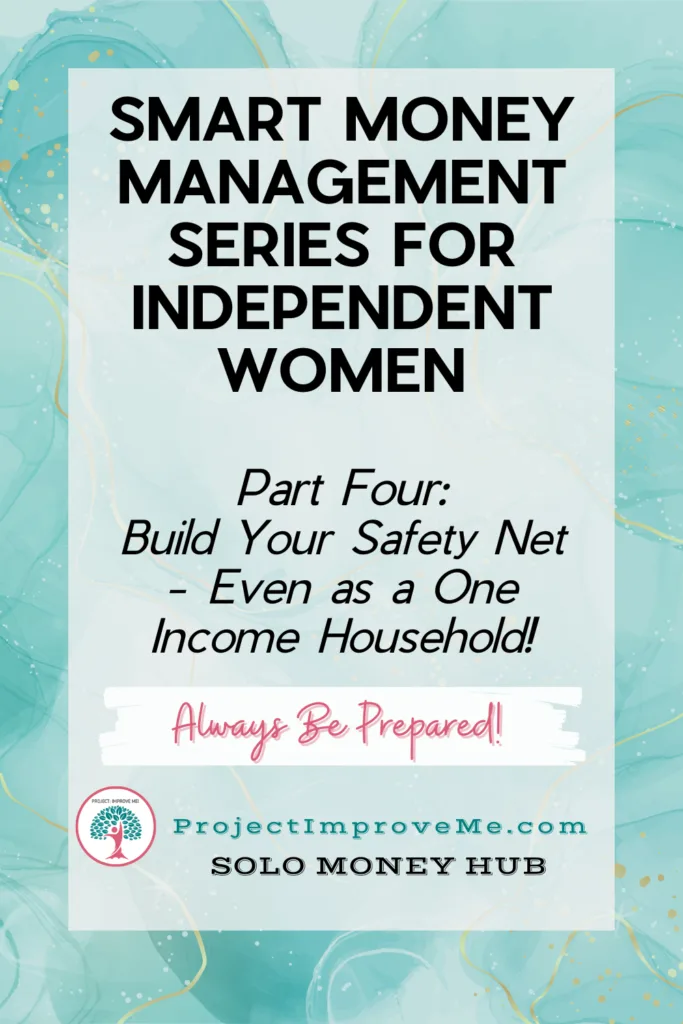 Text graphic inviting midlife women to a money management series on building financial security for one-income homes. Website included.
