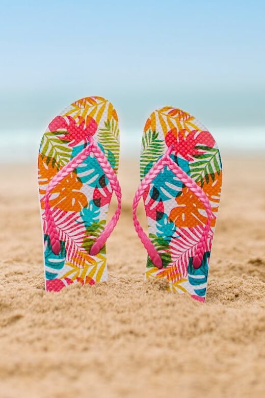 color flipflops on the sand