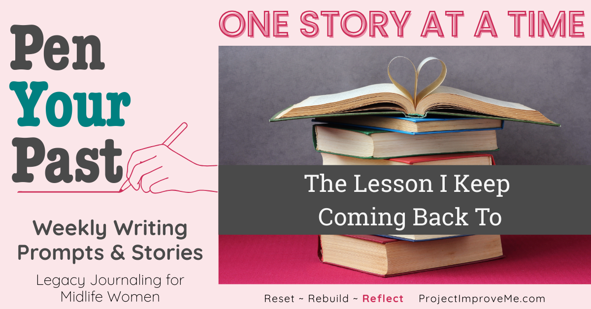 A stack of books topped with an open book shaped into a heart, inviting midlife women to explore supportive prompts and stories.